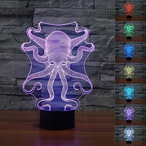 SUPERNIUDB Ahtapot Şekli 3D LED Gece Lambası 7 Renk Kontrol Masa Masa Lambası Yatak Odası Noel Hediyesi