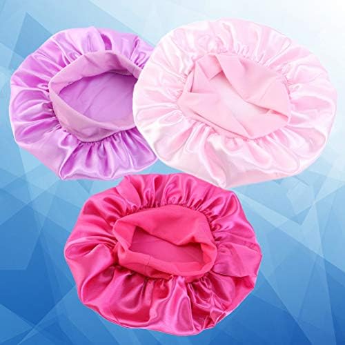 DOITOOL Uyku saç bonesi 3 adet Elastik Kapaklar Şeker Renk Rahat Nefes Geniş Ağızlı Gece Şapkası Çocuklar ıçin (Pembe