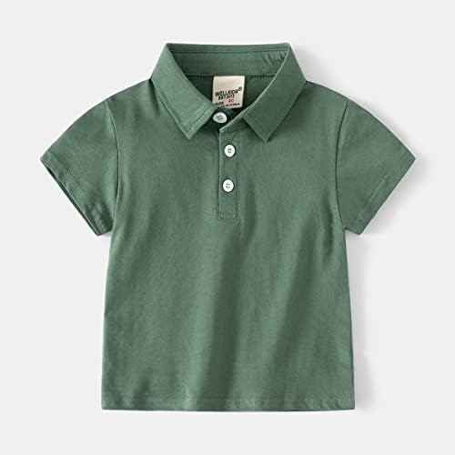 Çocuklar Yürümeye Başlayan Flanel Gömlek Ceket Katı Kısa Kollu Yaka Düğmesi Aşağı Ceket Bebek Erkek Kız (Yeşil-C,