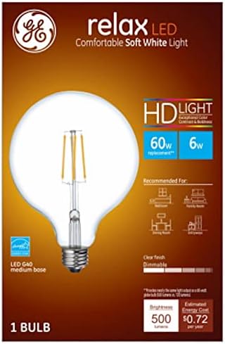 GE Lighting 93116239 LED Relax Globe Ampul, G40, Şeffaf Yumuşak Beyaz, 500 Lümen, 6 Watt-Miktar 1