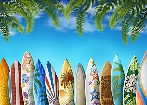 Loccor Kumaş 15x10ft Yaz Sörf Plaj Temalı Parti Zemin Sörf Tropikal Mavi Gökyüzü Sahil Palmiye Ağaçları Fotoğraf Arka