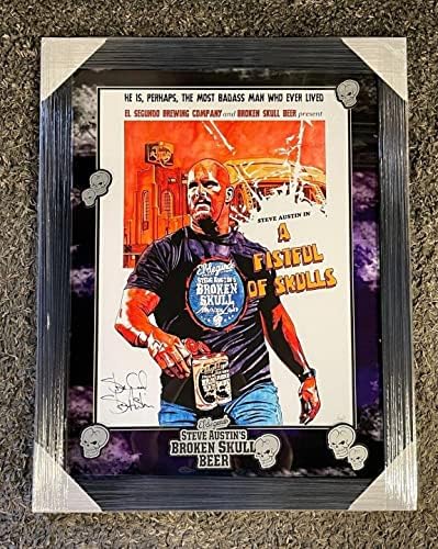Stone Cold Steve Austin İmzalı Çerçeveli WWE Kırık Kafatası Bira Lager Posteri JSA COA İmzalı Güreş Fotoğrafları