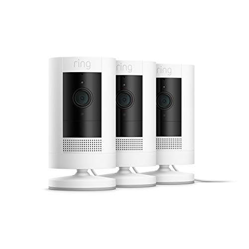 Ring Stick Up Cam Plug-İn HD güvenlik kamerası ile iki yönlü konuşma, Alexa – White – 3-Pack ile çalışır