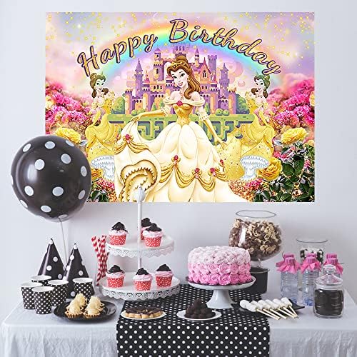 Prenses Belle Zemin Doğum Günü Partisi Malzemeleri için 5x3ft Güzellik ve Canavar Fotoğraf Arka Planlar Belle Tema