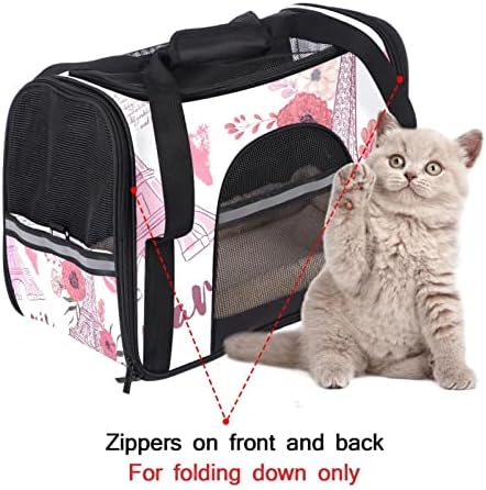 Evcil hayvan taşıyıcı, Yumuşak Taraflı Konfor Taşınabilir Katlanabilir Seyahat evcil hayvan çantası, Pembe Çiçek Eyfel