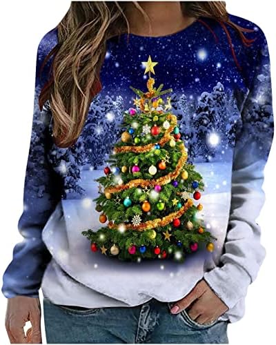 BRKEWI Bayan Noel Tunik Üstleri Moda 2023 Yeni Yıl Uzun Kollu Crewneck Kazak Light Up Noel Ağacı Kazak Kazak