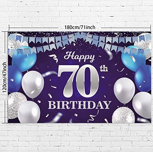 Mutlu 70th doğum günü afiş zemin lacivert balonlar konfeti şerit bayrak ışık noktalar Şerefe 70 yaşında tema süslemeleri