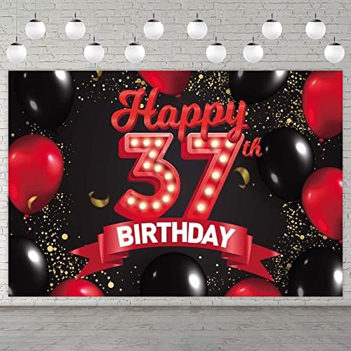 Mutlu 37th Doğum Günü Kırmızı ve Siyah Afiş Zemin Süslemeleri Balonlar Tema Dekor Kızlar Kadınlar için Prenses 37