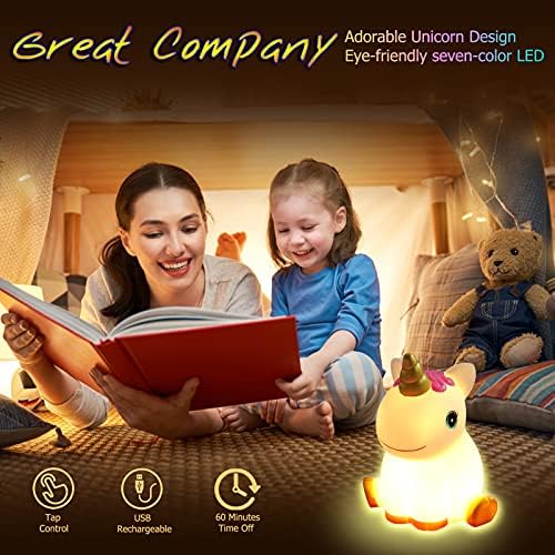 Fundoo Unicorn Gece Lambası, Zamanlayıcılı USB Şarj Edilebilir Çocuk Gece Lambası Unicorn, Taşınabilir LED Hayvan