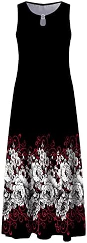 NOKMOPO Elbiseler Kadınlar için 2023 Düğün Konuk Rahat Baskı Büyük Hem Dresswave Yuvarlak Boyun Kolsuz uzun elbise