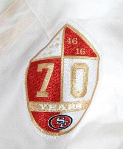 San Francisco 49ers Eli Harold 58 Oyun Kullanılmış Beyaz Forma 70 Yıl Yama 4-İmzasız NFL Oyun Kullanılmış Formalar