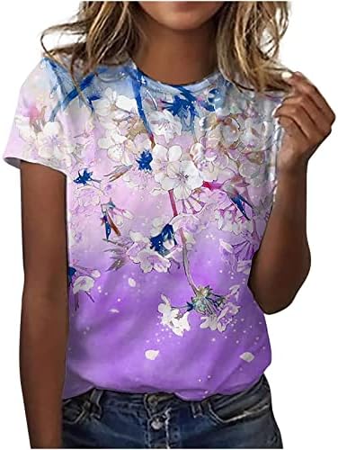 Kısa Kollu Pamuk Crewneck Tekne Boyun Grafik Salonu Bluz Tshirt Kadınlar için Yaz Sonbahar Gevşek Fit Bluz 4D 4D