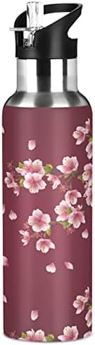 ALAZA Japon Sakura Ağacı Dalları Su Şişesi Saman Kapaklı Vakum Yalıtımlı Paslanmaz Çelik termos su Şişesi 32 oz
