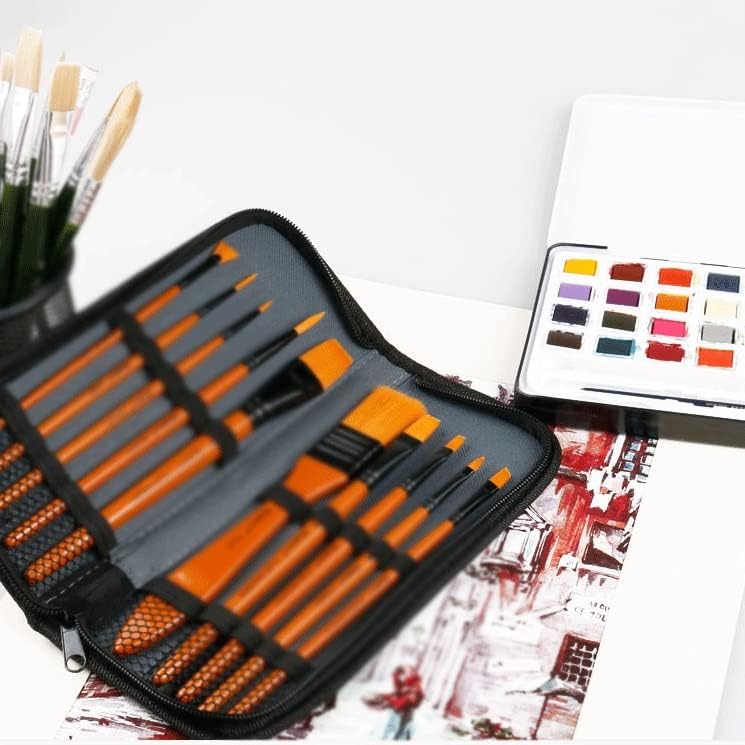LUKEO 10 adet Suluboya Yağlıboya Bez Çanta ile Çok Fonksiyonlu Naylon Fırça Sanat Malzemeleri Fırça Seti (Renk: Siyah,