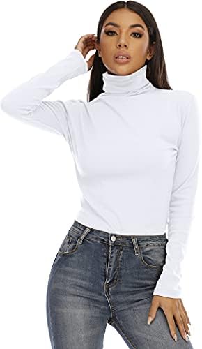 RightPerson kadın temel uzun kollu Balıkçı yaka T-Shirt katı ince yumuşak pamuklu üst giyim