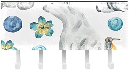 GUEROTKR Duvar Kancaları, Asma Kancaları, Asmak için Yapışkan Kancalar, Soyut Beyaz Ayı Mavi Çiçek Deseni