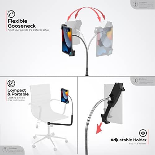 CTA Dijital Kaz Boynu Sandalye Kelepçesi – Kelepçe Mekanizmalı Masa Sandalyeleri için Kelepçe Standı ve iPad 10. Nesil