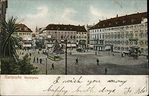 Marktplatz Karlsruhe, Almanya Orijinal Antika Kartpostal 1906
