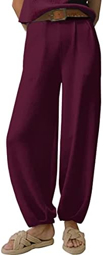 MİSSACTİVER Bayan Yüksek Belli Gevşek Sweatpants Örgü Cinch Alt koşucu pantolonu Katı Salon Pantolon Ön Cepler ile