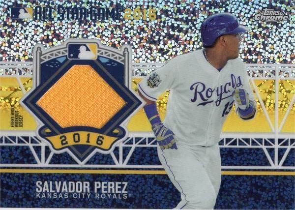 Salvador Perez oyuncu yıpranmış jersey yama beyzbol kartı (Kansas City Royals) Topps Krom All Star Refrakter