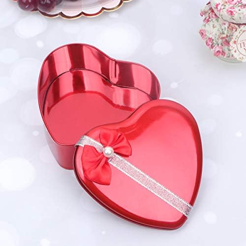 ABOOFAN 8 adet Kırmızı Yaratıcı Kalp Şekli Teneke Kutu Tatlı Ambalaj Zarif Yay şeker kavanozu Taşınabilir Hediye kutu
