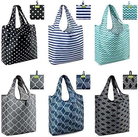 BeeGreen Alışveriş Çantaları Kullanımlık Bakkal Tote Çanta 6 Paket XLarge 50LBS Yırtılmaz Geometrik Moda Geri Dönüşüm