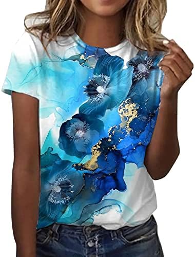 Adpan Bayan Günlük Yaz Su Renk Baskı O Boyun Tankı Üstleri Kısa Kollu Egzersiz Gömlek Casual Bayan Raglan T Shirt