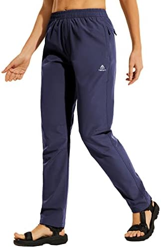 Haimont kadın yürüyüş pantolonu Hızlı Kuru Hafif Suya Dayanıklı Elastik Bel UPF50 Açık fermuarlı pantolon Cepler
