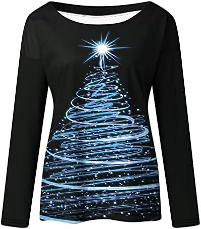 AnniYA Sonbahar Gömlek Kadın O-Boyun Noel Baskı T Shirt Modern Gevşek Fit Bayan Noel Kazak
