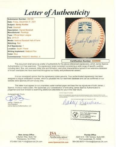 Sandy Koufax İmzalı Onur Listesi MLB Beyzbol Dodgers JSA XX29096-İmzalı Beyzbol Topları