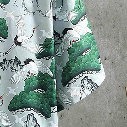 Erkekler için UBST Japon Kimono Hırka, Gevşek Açık Ön 3/4 Kollu Beyaz Vinç Çiçek Baskı Rahat Hafif Ceket Kısa Kollu