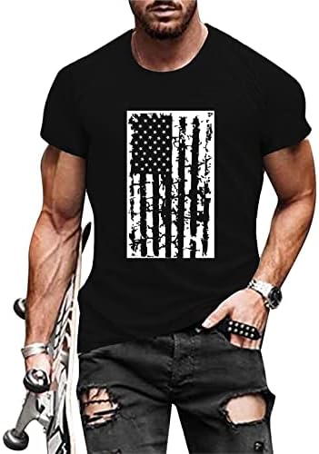 UBST Asker Kısa Kollu T-Shirt Mens, 4th Temmuz Retro Amerikan Bayrağı T Shirt Yaz Kas Slim Fit Tee Tops