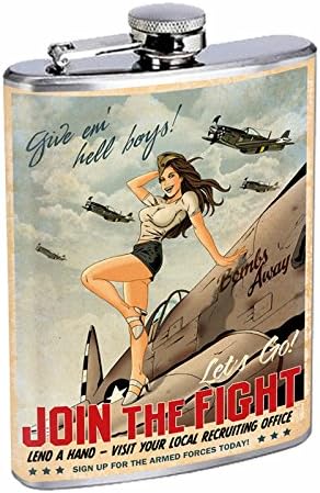 Mükemmellik Tarzı Paslanmaz Çelik Şişe 8 oz Vintage Poster D-223 Vermek em Cehennem Erkek Katılmak Uçuş Gidelim