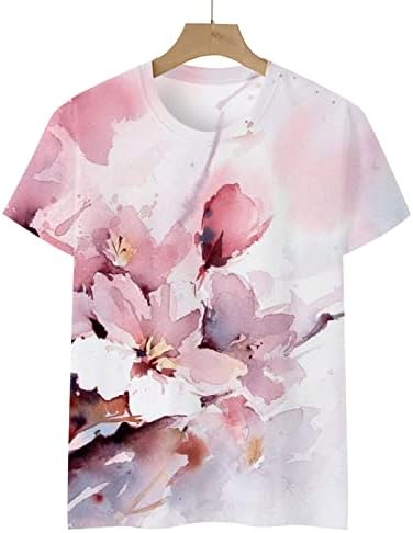 Üst T Shirt Bayanlar için Sonbahar Yaz 2023 Kısa Kollu Tekne Boyun Pamuk Mürekkep Boyama Çiçek Grafik Gömlek VS VS