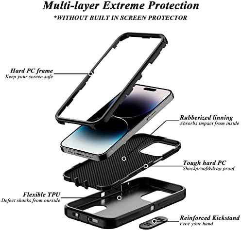 Qireoky iPhone 14 Pro Max için Kılıf[3'ü 1 Arada Aşırı Koruyucu] Ağır Darbeye Dayanıklı Anti-toz Bağlantı Noktası