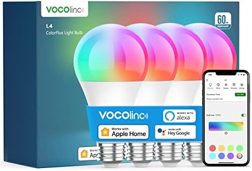 VOCOlınc Akıllı Ampul Apple Homekit ile Çalışır, Alexa, Google Ev, Tam Renkli Değişen WiFi LED Ampuller, 850 Lümen