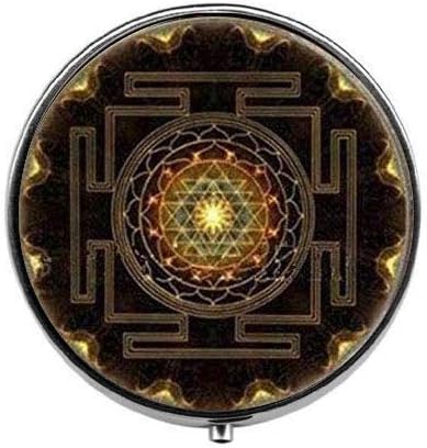 Sri Yantra-Kutsal Geometri Hap Kutusu-Çekicilik Hap Kutusu-Cam Şeker Kutusu