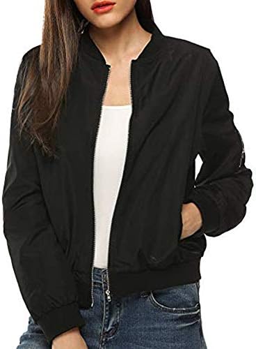 Bayan ceketleri Hafif Zip Up Casual Bombacı Ceket Düz Renk portmanto Yaka Kısa Dış Giyim Tops Cep ile