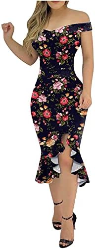 Wirziis Kapalı Omuz Elbiseler Kadınlar için, Zarif Seksi Bodycon Elbise Yan Bölünmüş Sıkı Shapewear Kulübü uzun elbise