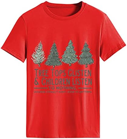 xıpcokm Kadınlar Noel Ağacı Tişörtleri Casual Mektubu Baskılı Bluz Gömlek Kısa Kollu Noel Grafik Kazak Crewneck Tees