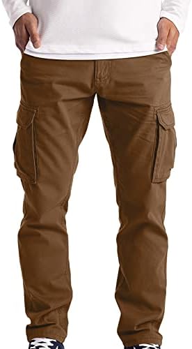 BOBT erkek Kargo Pantolon Düz Renk Rahat Çoklu Cepler İpli Açık Düz Tip fitness pantolonları Pantolon Haki