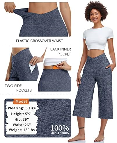 TARSE Bayan Rahat Geniş Bacak Yoga Kapriler Crossover Yüksek Bel kapri pantolonlar Gevşek Yumuşak Pijama Cepler Sweatpants