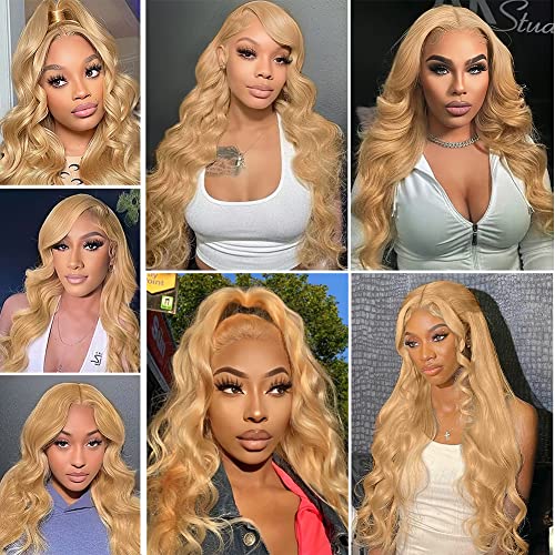 26 inç Bal Sarışın peruk insan saçı 13x4 Renk 27 Vücut Dalga peruk insan saçı Kadınlar için HD Şeffaf Dantel ön Peruk