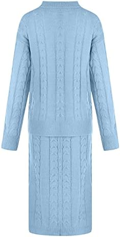 Bayan İki Parçalı Etek Kazak Takım Elbise Seti Katı Kablo Örme Kazak Uzun Kollu Kazak Elbise Sıcak Kazak Kıyafetler