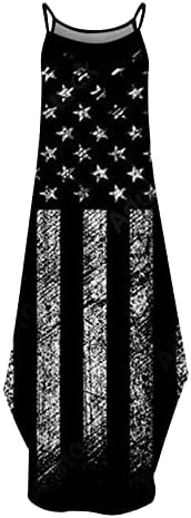 HCJKDU Maxi Elbiseler Kadınlar için Kolsuz Amerikan Bayrağı Baskı Uzun Sundress Gevşek Rahat Bağımsızlık Günü Tatil