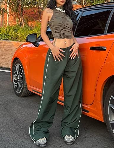 Huaqıao Kadın dökümlü pantolon eşofman altları Geniş Bacak Elastik Bel Y2K Paraşüt Pantolon Pantolon Sweatpants