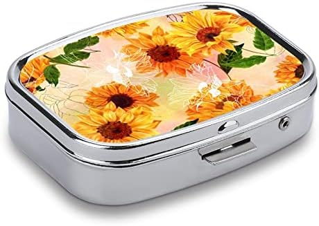 Hap Dağıtıcı Ayçiçeği Hap Kutusu Taşınabilir Metal Hap Kutusu Hap/Vitamin/Takviyeleri/Balık Yağı 2. 2x1. 6in