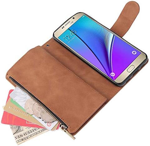 CHİCASE Cüzdan Kılıf için Galaxy Not 5, Samsung Not 5 Kılıf, Deri Çanta Fermuar Cep kart tutucu Yuvaları Bilek Kayışı