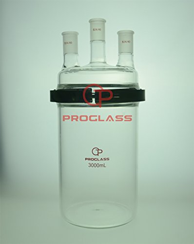 Proglass Cam Ayrı Flask 3000mL Kolay Açık PTFE Kelepçeli Üç Boyunlu