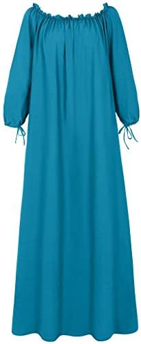 Kadın artı boyutu günlük rahat açık omuz Vintage gevşek Boho Maxi elbise